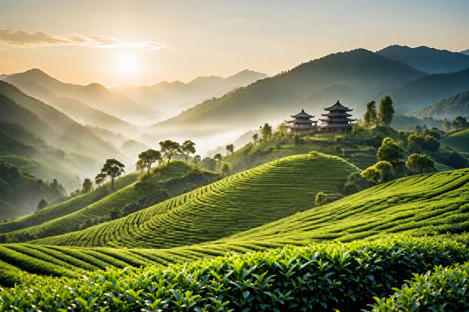 Ancient tea trees on a cloud-wrapped mountain in Yunnan, China